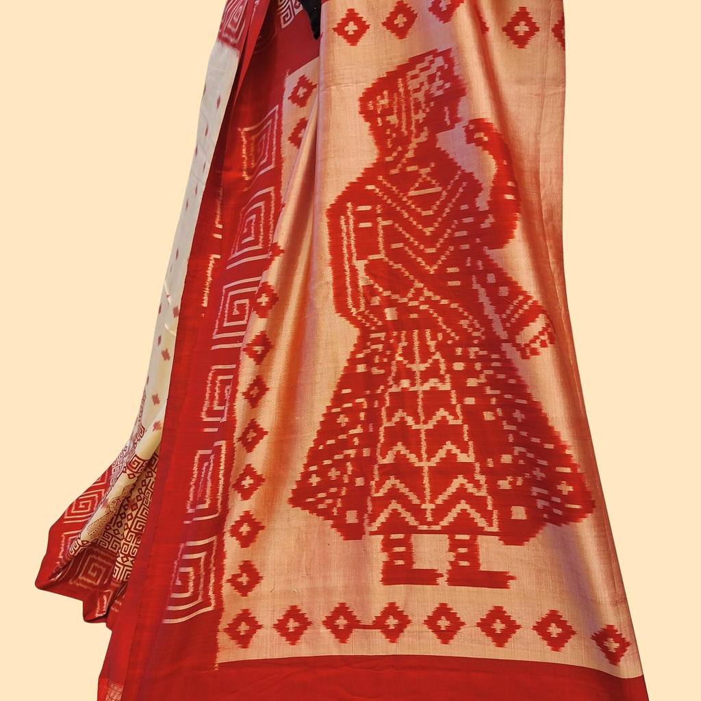 Red and White Ikkat Silk Saree