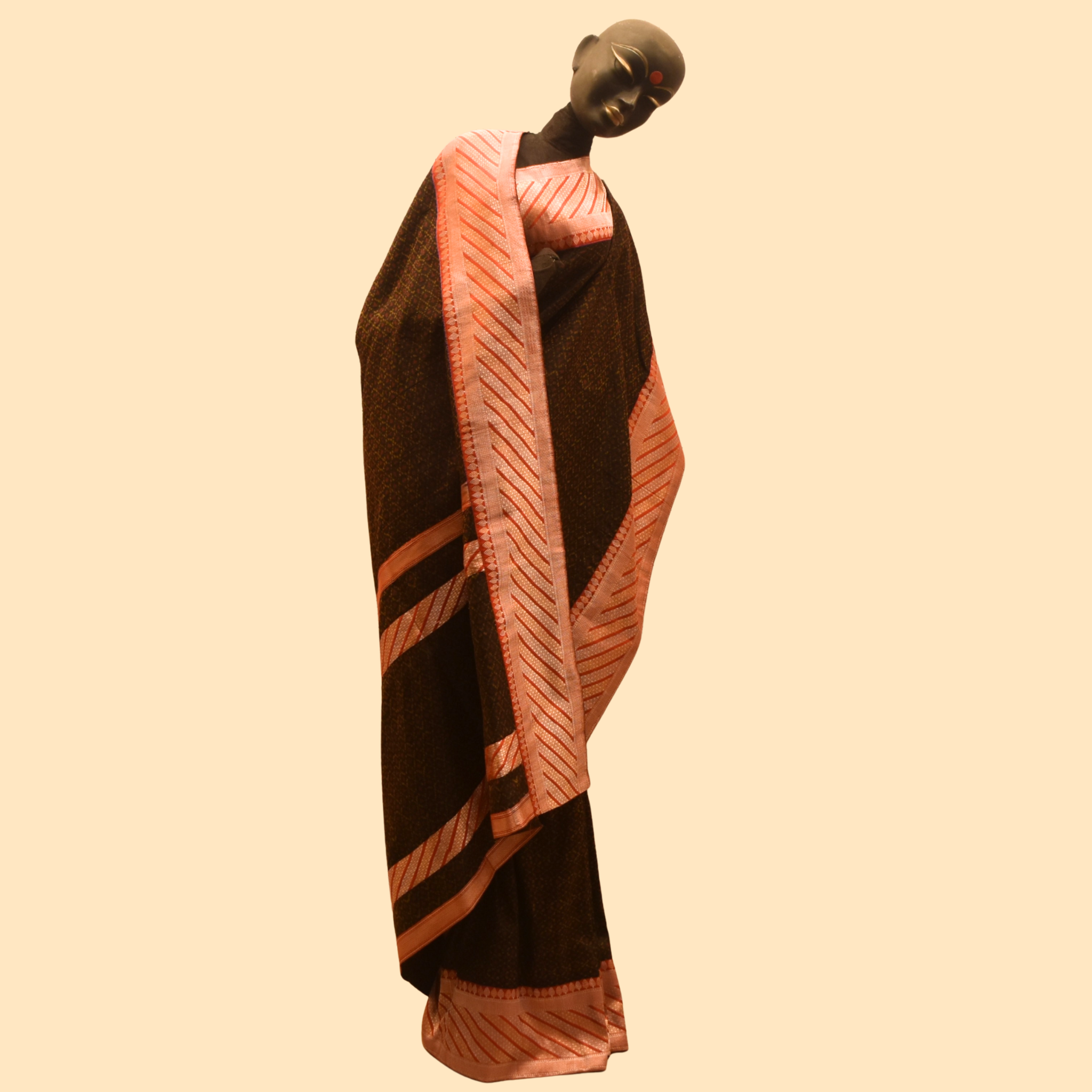 Black Raw Silk Ikkat Saree with Benarasi Border