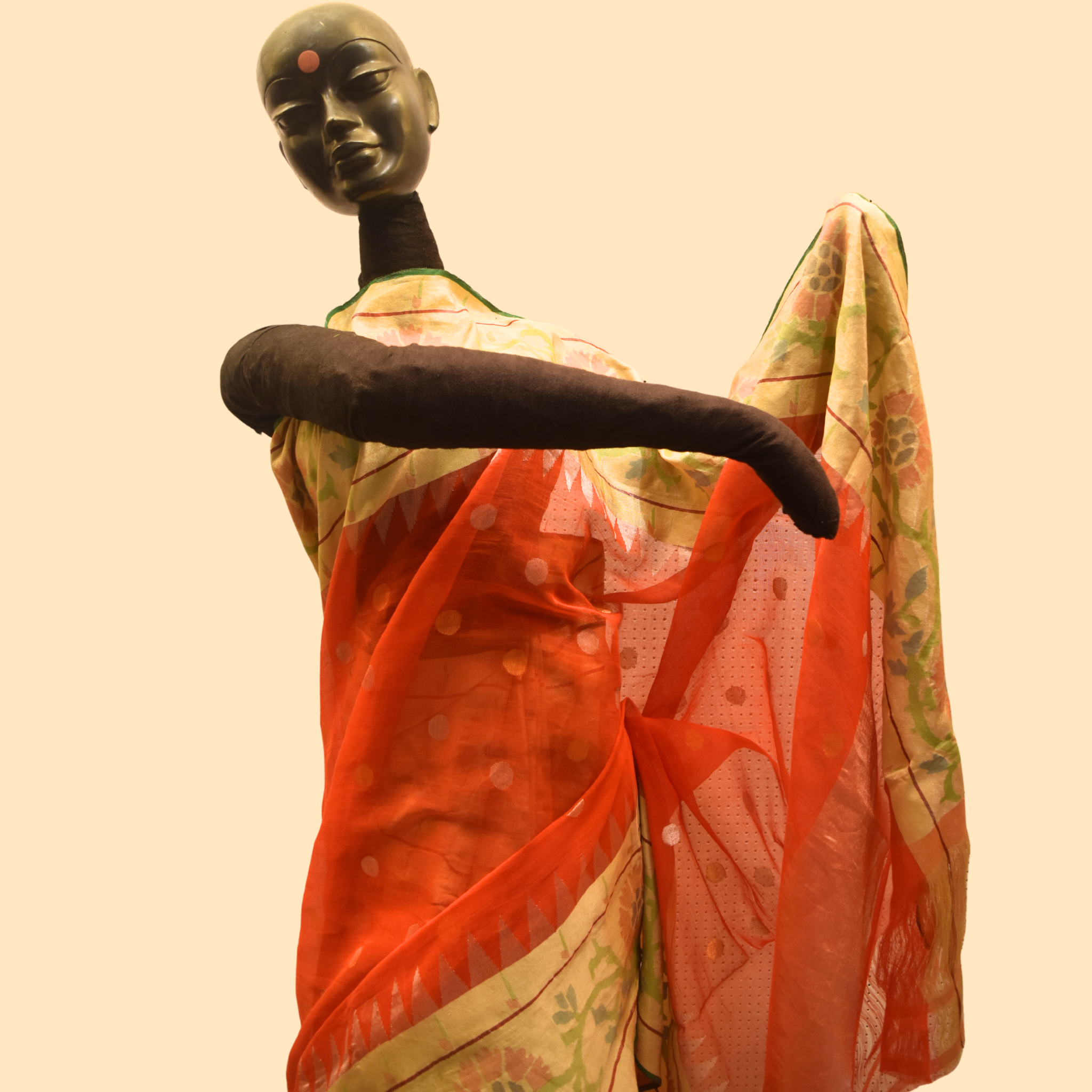 Red Khadi Saree with Paithani-style Tissue Border and Pallu