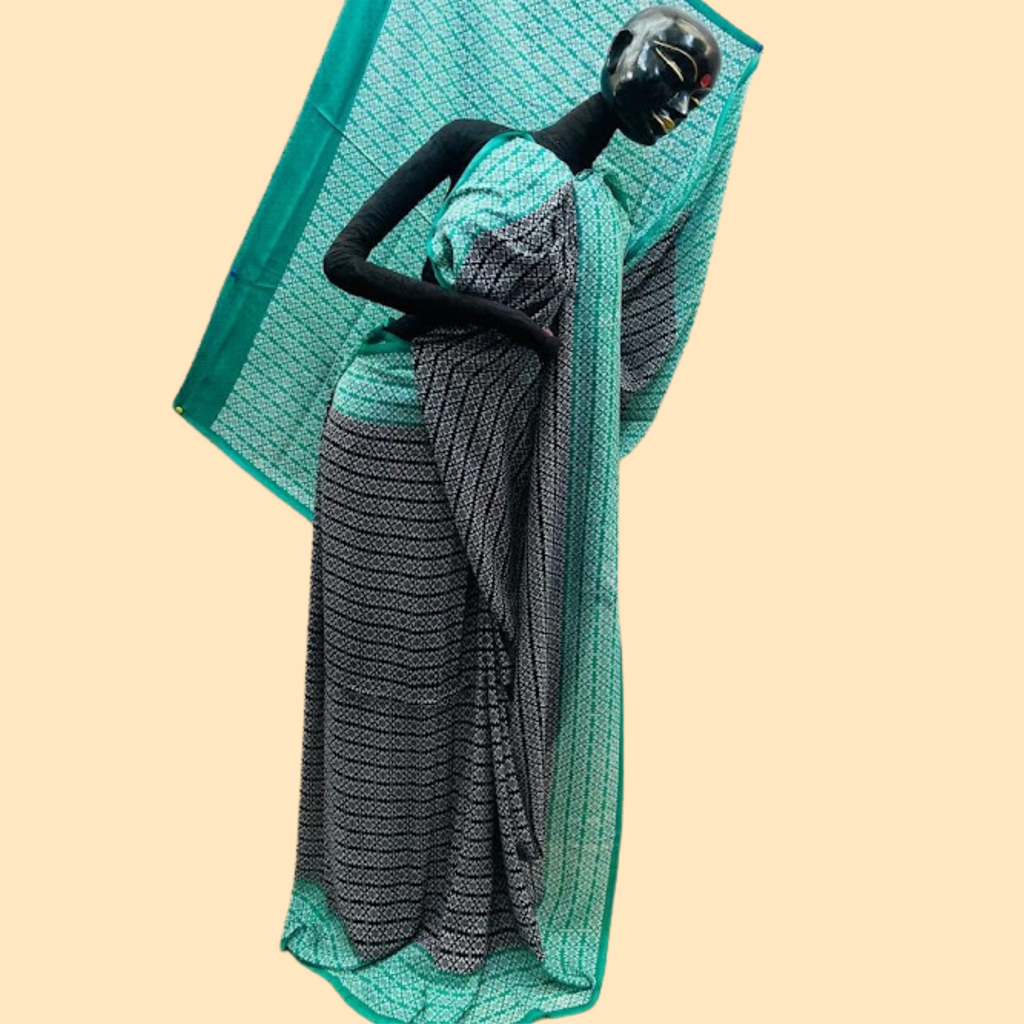 Green and Black Printed Chiffon Saree