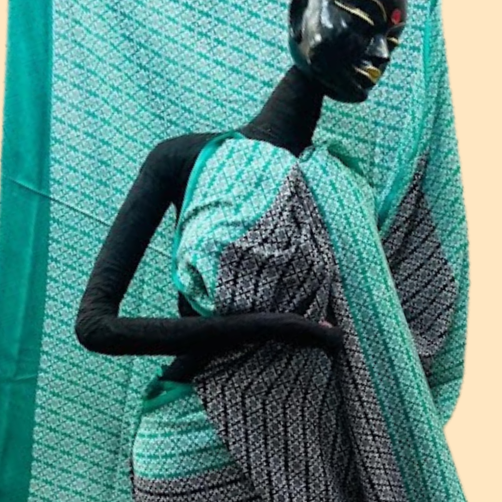 Green and Black Printed Chiffon Saree