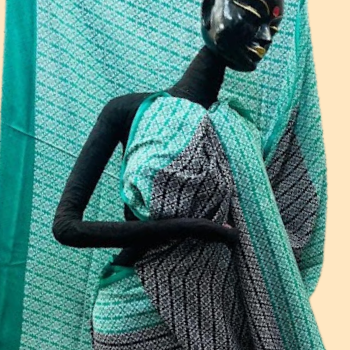 Green and Black Printed Chiffon Saree