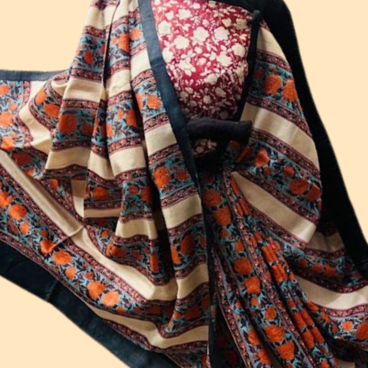 Printed Tussar Saree with Rose Panel Design