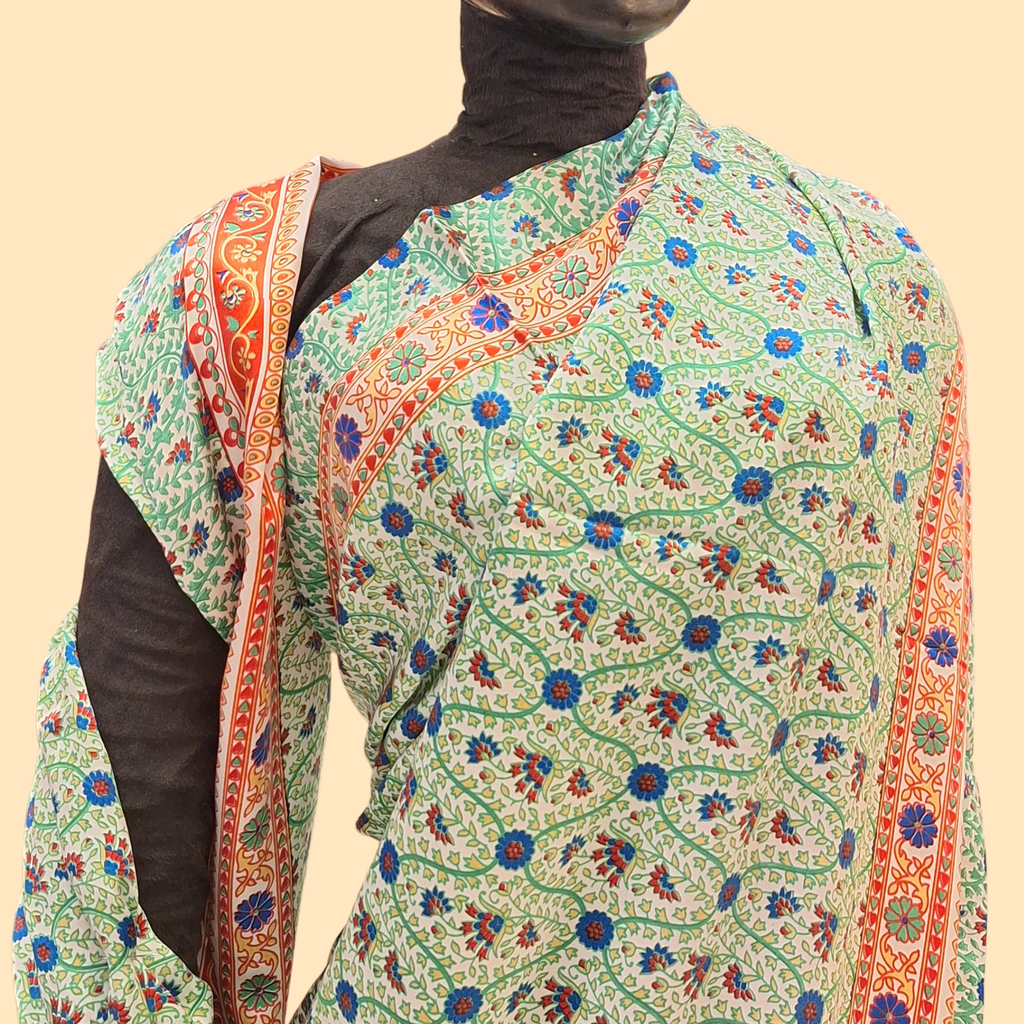 Light-green Printed Satin Silk Saree
