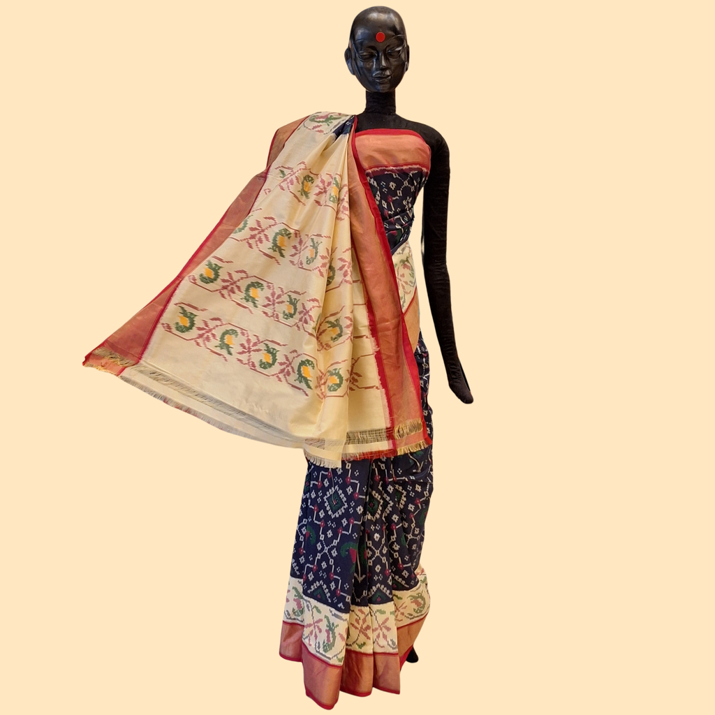 Dark Blue Ikkat Silk Saree