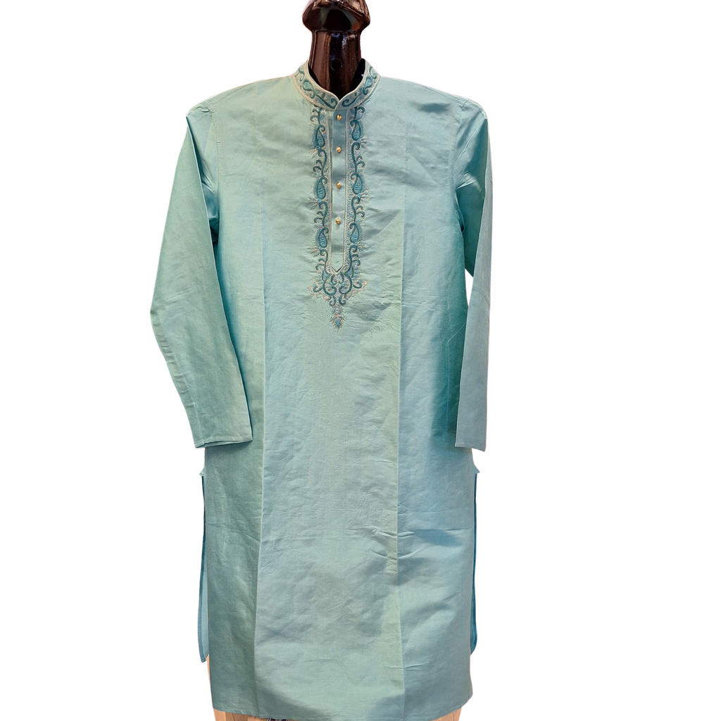 Turquoise Blue Men's Silk Kurta