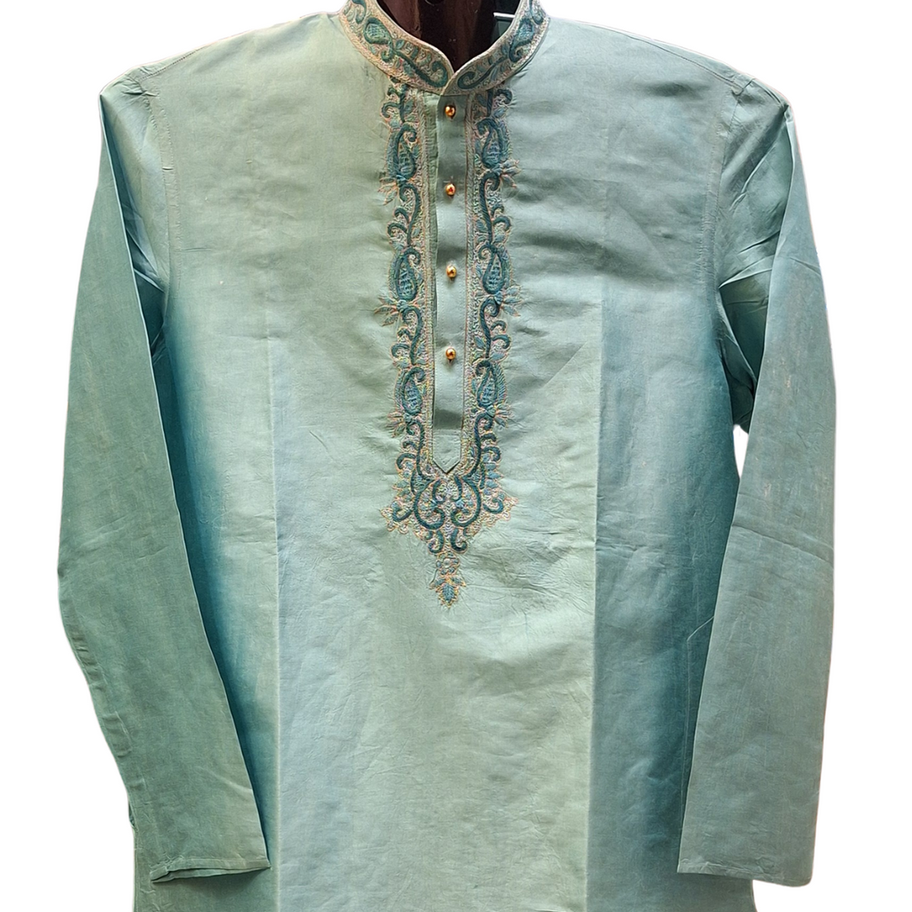Turquoise Blue Men's Silk Kurta