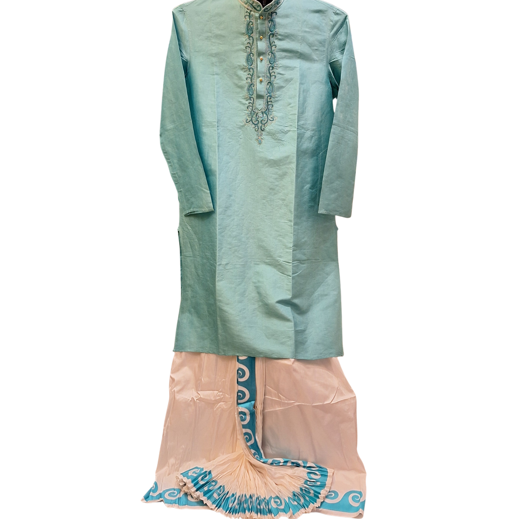 Turquoise Blue Men's Silk Kurta