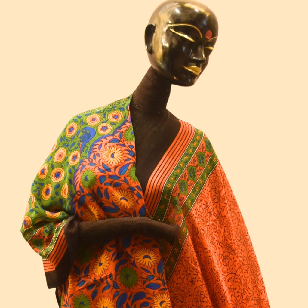 Orange Printed Chiffon Saree