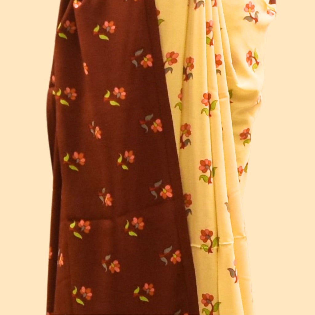 Printed Crepe Saree half-and-half style