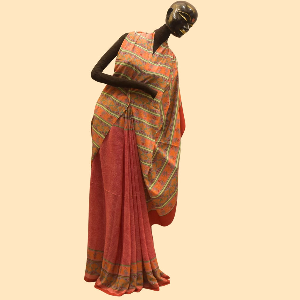 Pink Crepe Saree