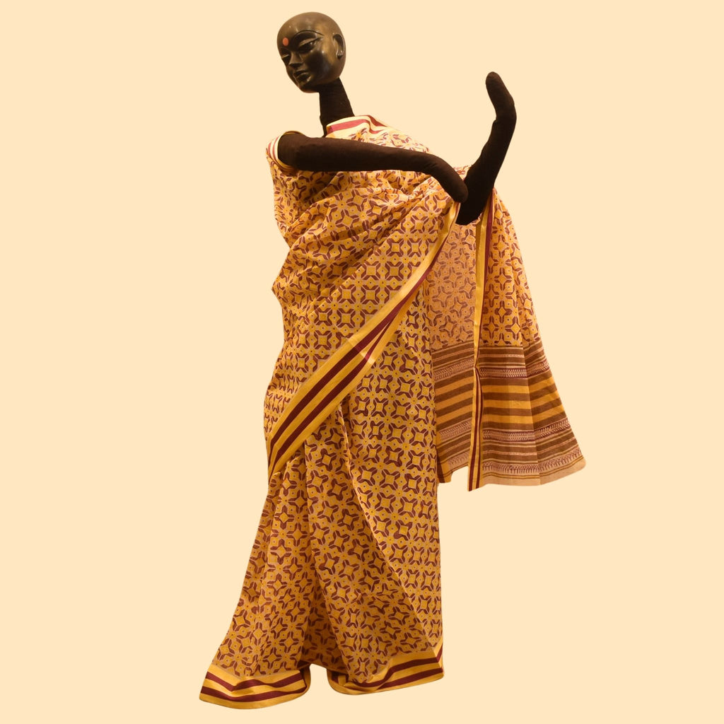 Geometric Printed Dhaniakhali Bengali Cotton Saree
