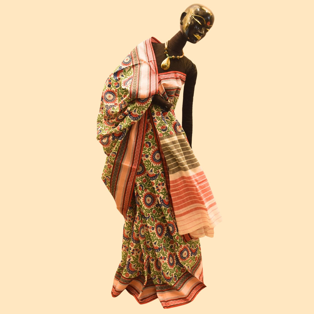 Floral Printed Dhaniakhali Bengali Cotton Saree