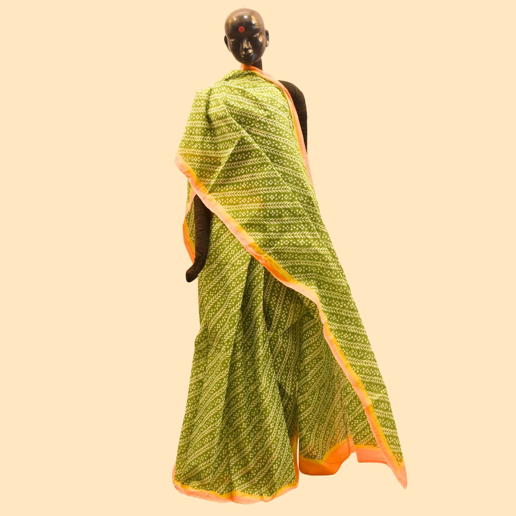 Green Floral Cotton Voil Saree