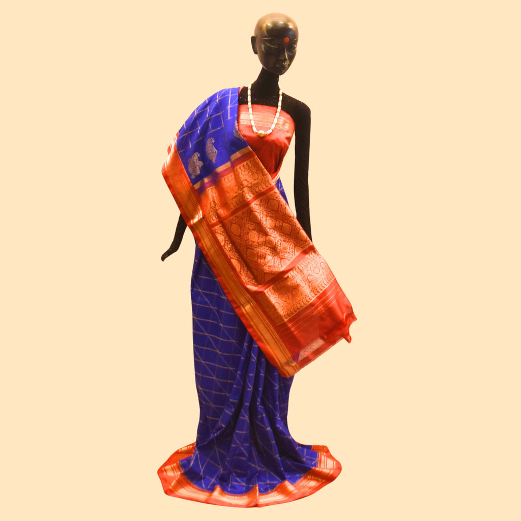 Blue Ikkat Silk Saree with Zari Border
