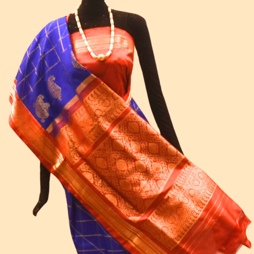 Blue Ikkat Silk Saree with Zari Border