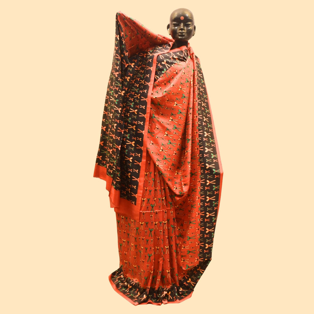 Red Bowtie Printed Silk Saree