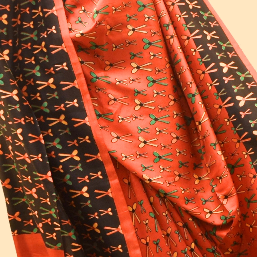 Red Bowtie Printed Silk Saree