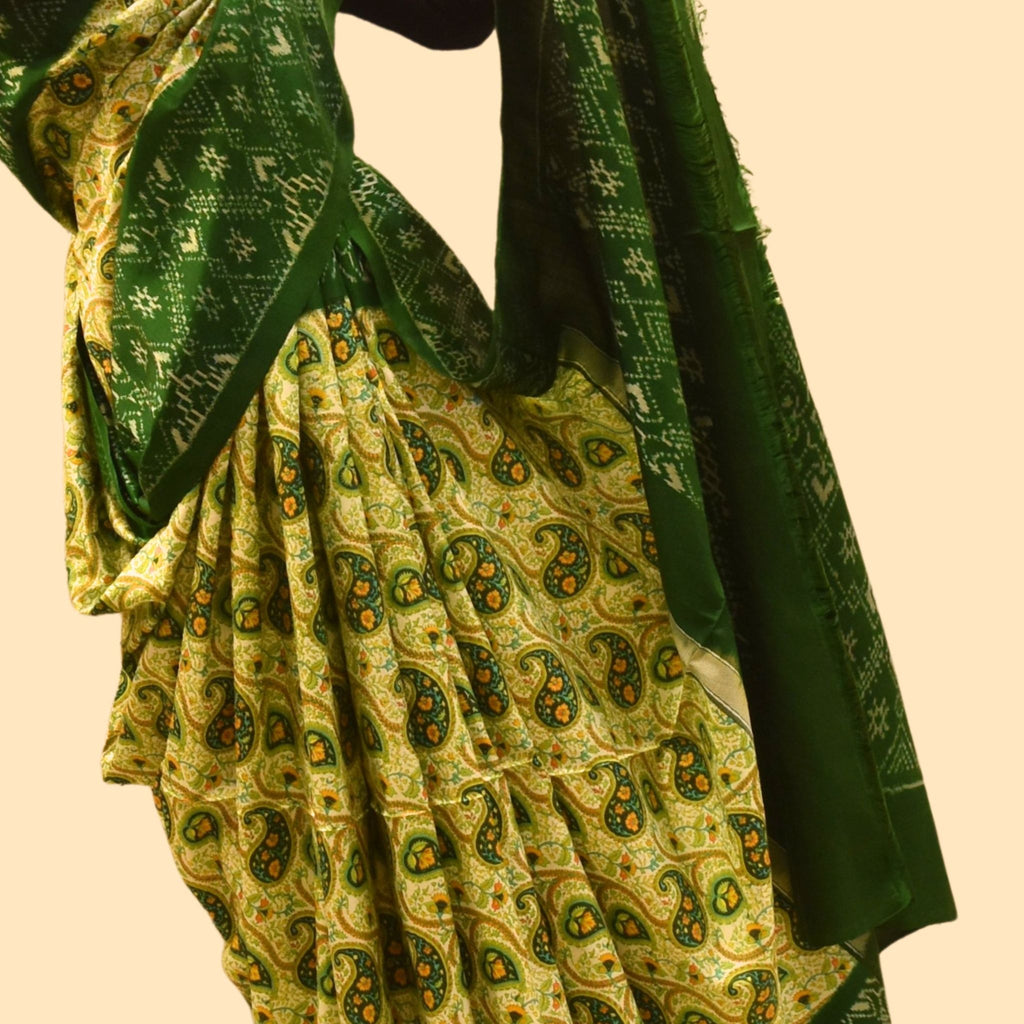 Green Ikkat Printed Silk Saree