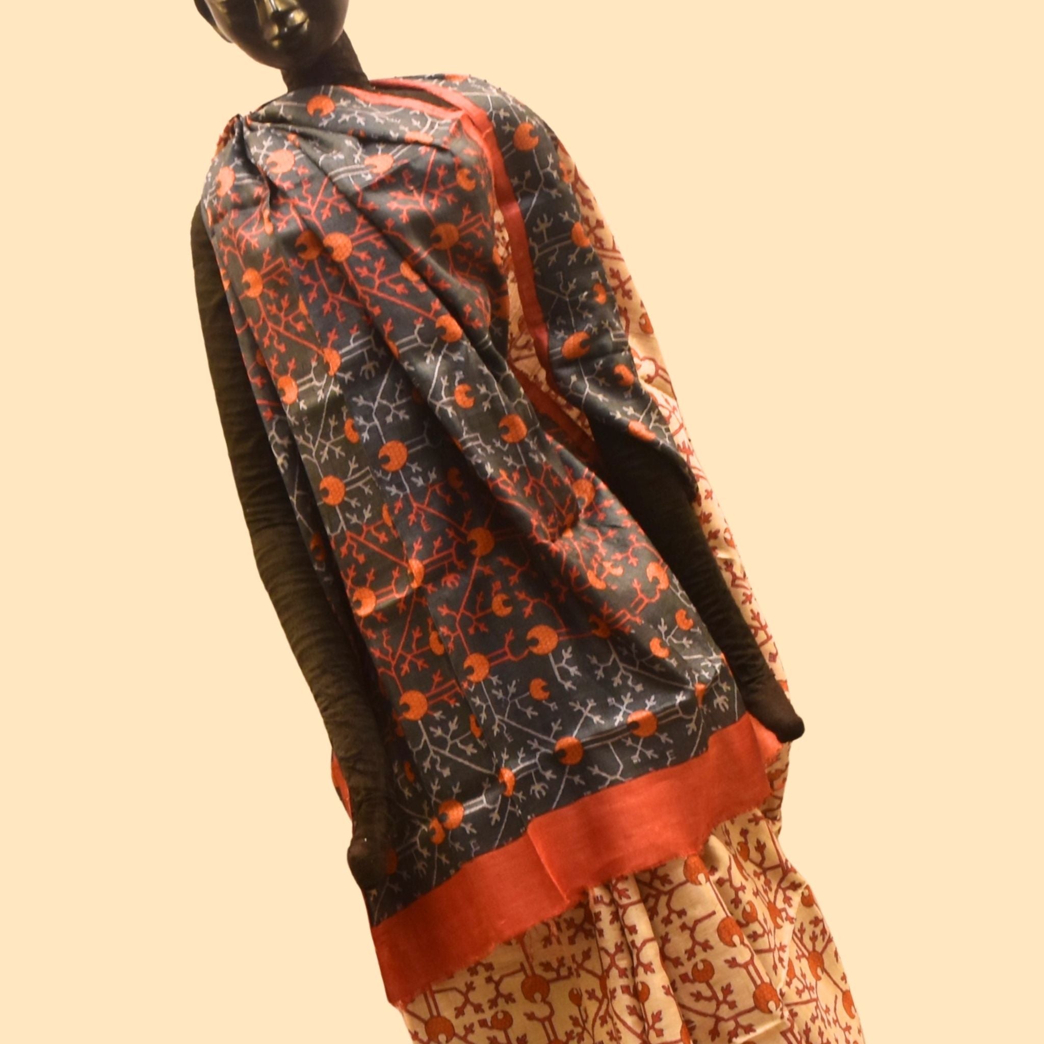 Printed Tussar Saree with Geometric Designs