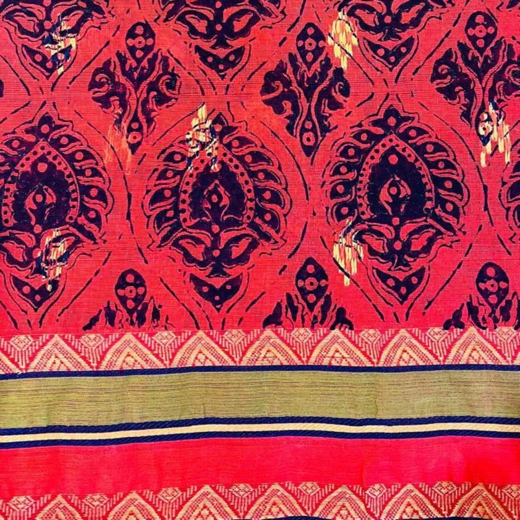 Brick Red Dhaniakhali Bengali Cotton Saree
