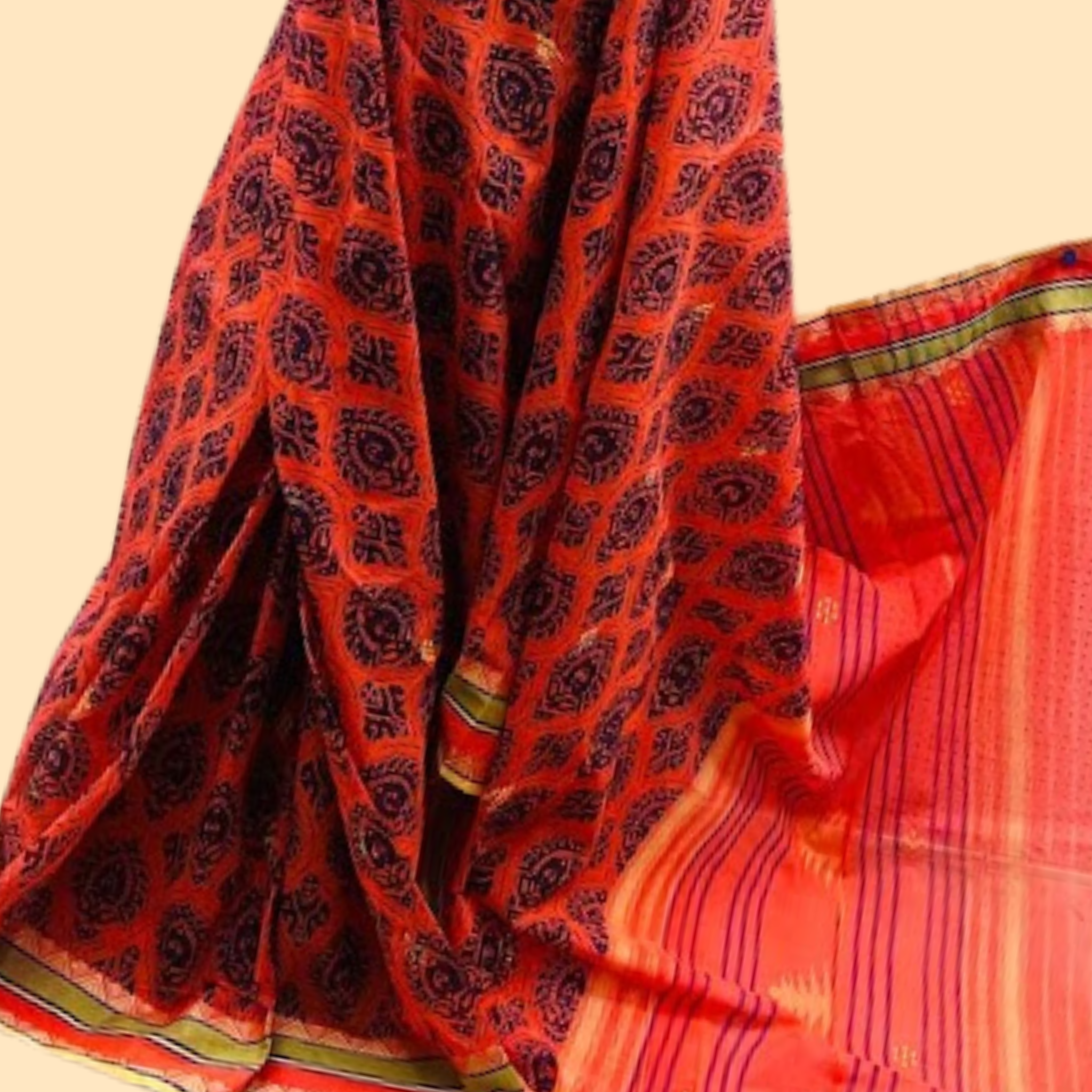 Brick Red Dhaniakhali Bengali Cotton Saree