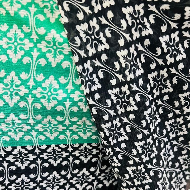 Green and Black Printed Chiffon Saree