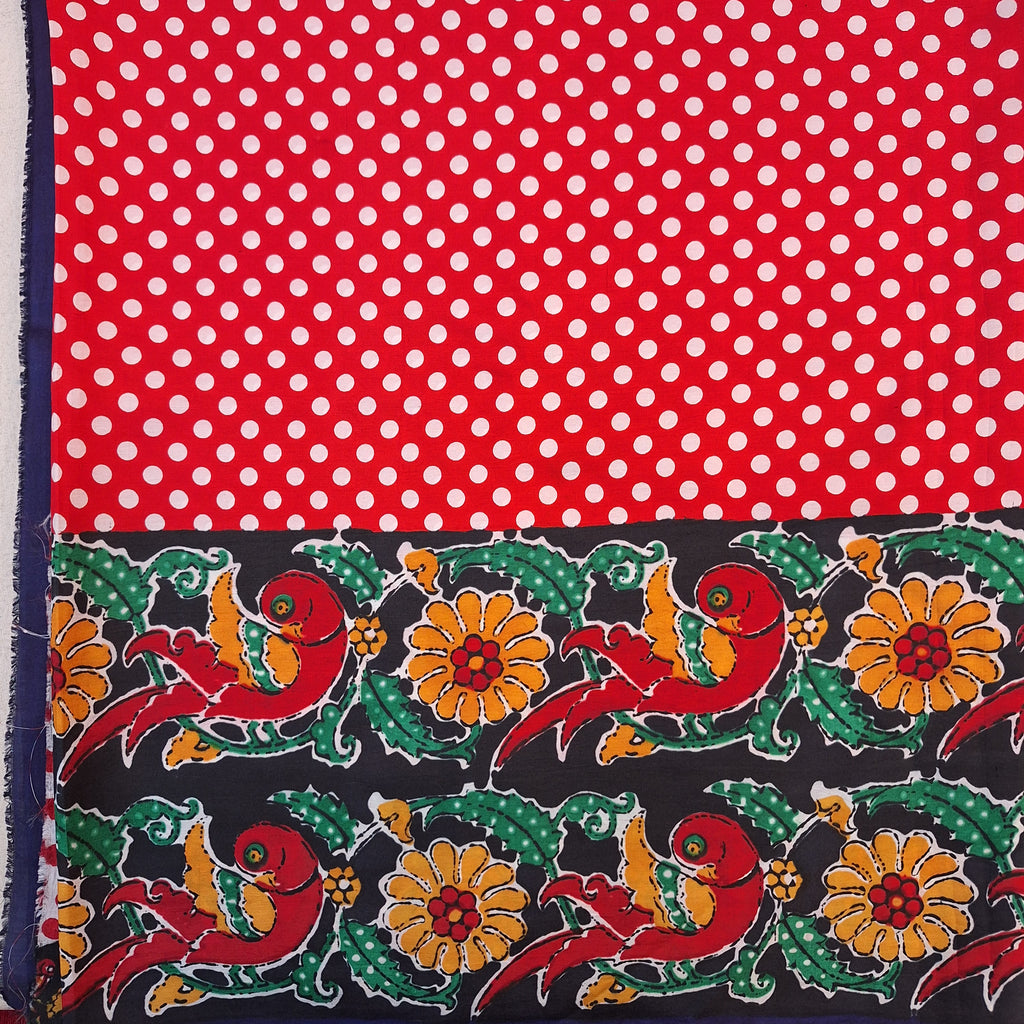 Red Printed Silk Saree with Parrot Border