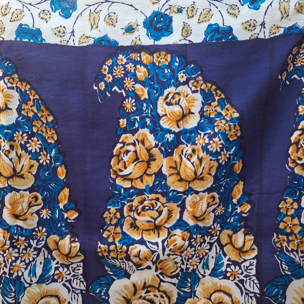 White Printed Silk Saree with Kalkas