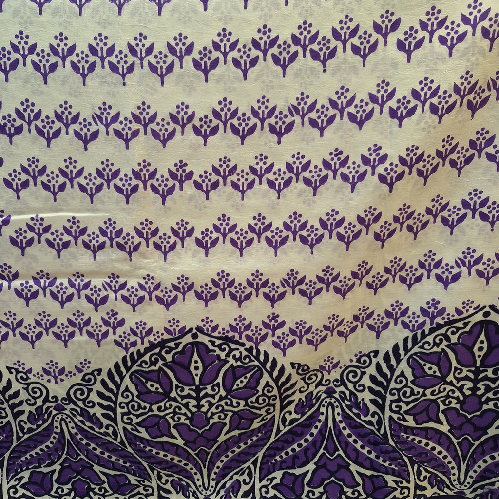 Purple Alpana Design Printed Silk Saree