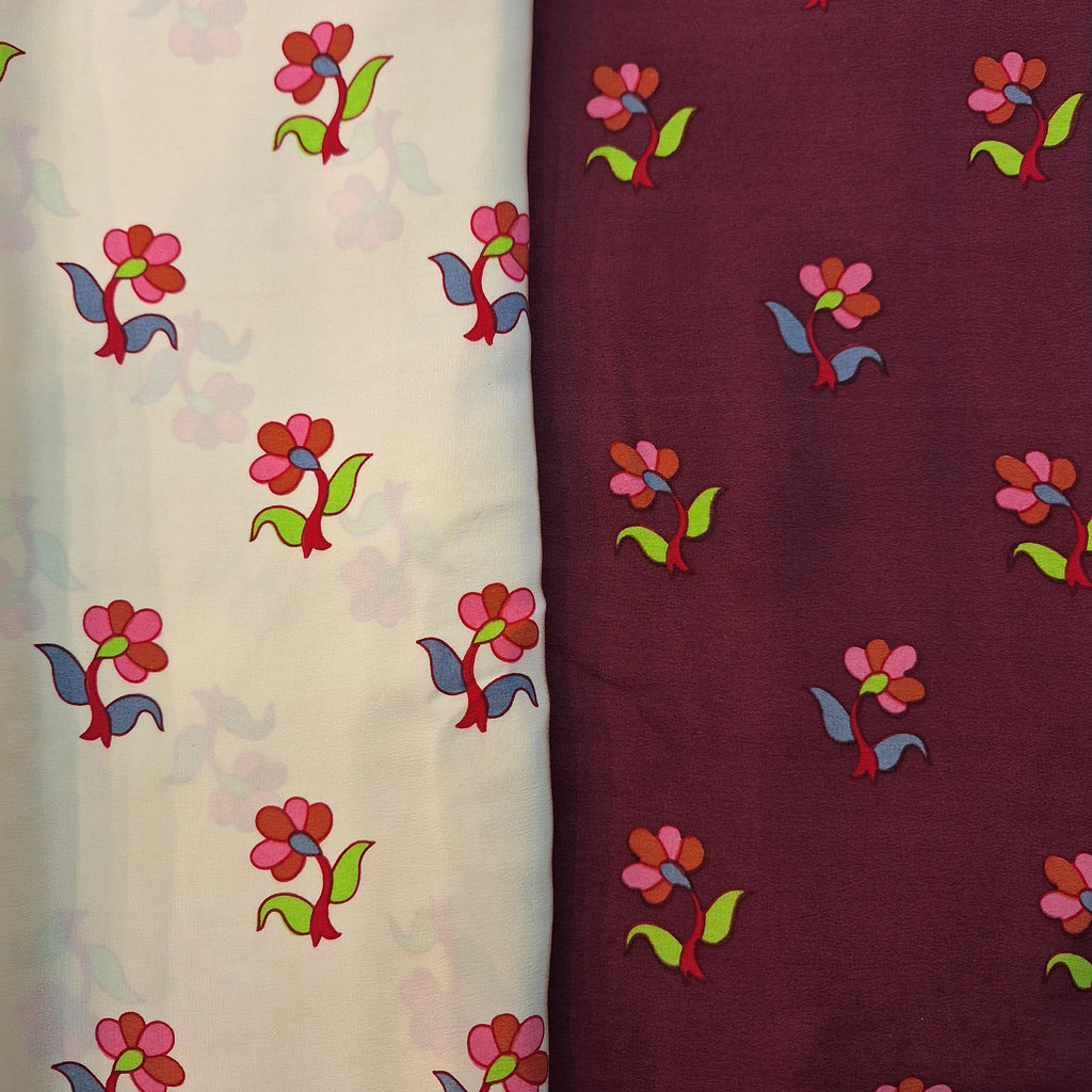 Printed Crepe Saree half-and-half style