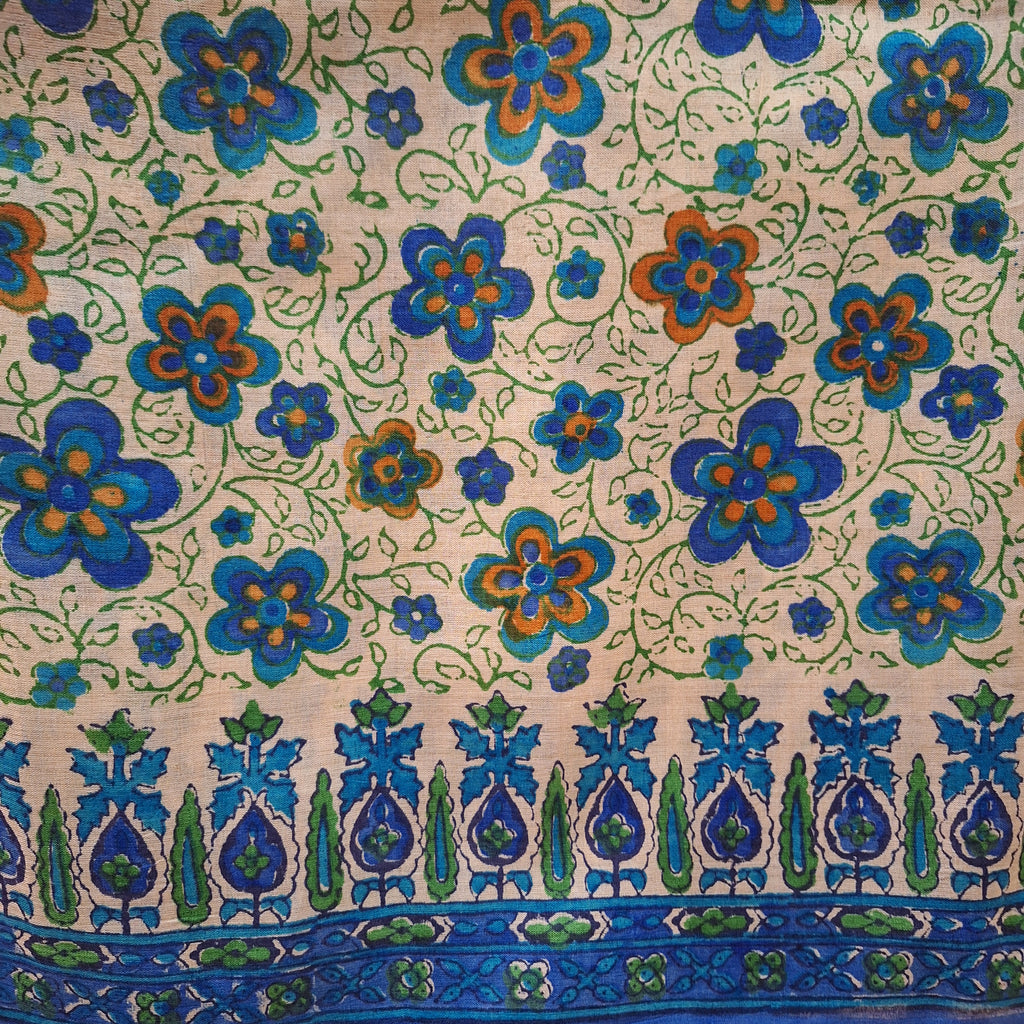 Blue Printed Tussar Saree with Jaal Design