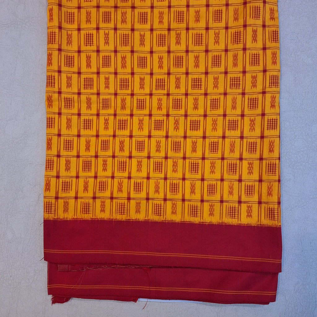 Yellow and Red Checked Ikkat Silk Saree