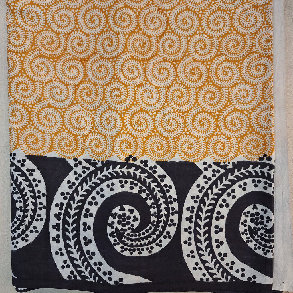 Mustard and Black Printed Silk Saree